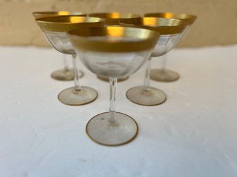 Tiffin Gold Rim Champagne / Wine Glasses  - Lot Of Six