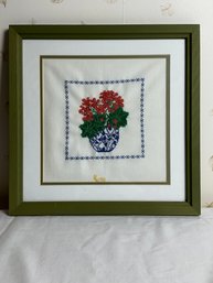 Needlepoint Of Flowers In Frame