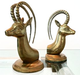 A Pair Of Vintage Solid Brass Ibex Bookends, 1970's