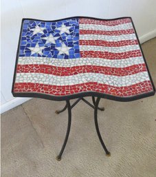 Patriotic US Flag Shaped Metal Table With Tiled Top