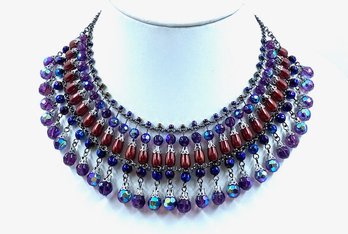 Jewel Tone Iridescent Victorian Style Bib Necklace