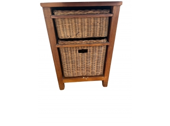 Small Wicker And Wood Storage Unit