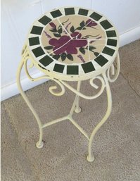 Small Metal Round Table With Tiled Floral Motif Top