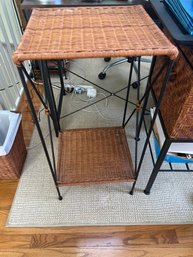 Woven Wicker And Iron Accent Table