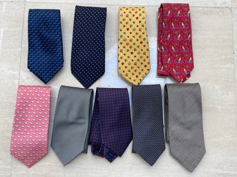 Lot Of 9 Ties Including Ferragamo And Vineyard Vines