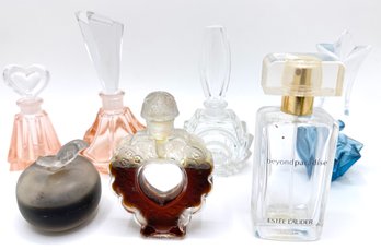 7 Perfume Bottles : 2 Nina Ricci, Estee Lauder & 4 New Crystal Bottles