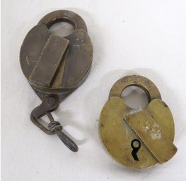 Two Antique Brass Railroad Padlocks - Both Signed/marked, One From Brooklyn, NY Other Marion, OH