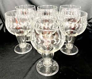 Vintage Set Of 7 Etched Anchor Hocking Beer/stout Hollow Stem Glasses