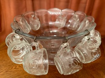 Vintage Jeannette Style Glass Punch Bowl Set