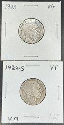 2 Buffalo Nickels 1929, 1929-S