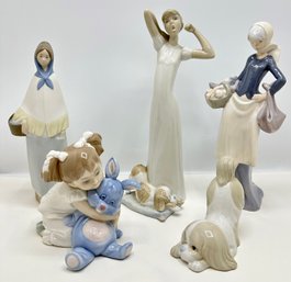 5 Porcelain Figures By Nao From Lladro, Porcelanas Miguel Requena, Rex Valencia & More