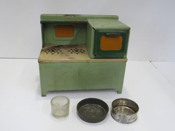 Vintage Antique Metal Toy Oven Stove Mini  Untested With Accessories