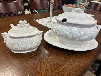 2 Pc. Soup Tureen With Underplate And Side Dish With Ladle