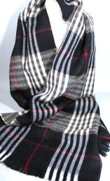 No Label High Quality Plaid Charcoal, White And Red Winter Scarf High Quality