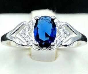 925 Stamped Royal Blue CZ Ladies Size 8 Ring