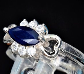 Natural Sapphire - 925 Sterling Silver Stamped Ring - Size 8