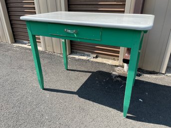 Green And White Table With Storage Drawer