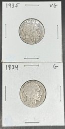 2 Buffalo Nickels 1934, 1935