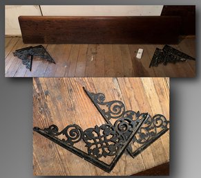 Antique Church Pew With 2 Sets Of Wrought Iron Brackets