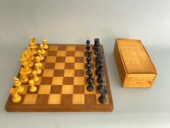 Wood Game Board With Carved Wood Chess Pieces