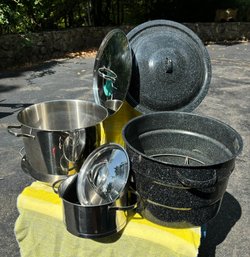 4 Pots! Large Stock, Sauce, & Paella Pans. Gar