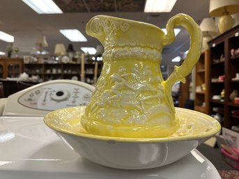 Yellow Ceramic Pitcher And Bowl