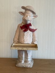 French Pig Chef Statue With Tray