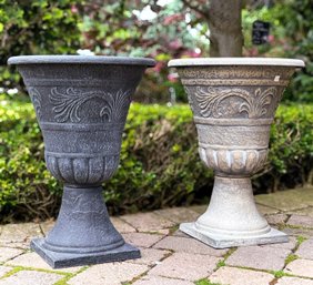 A Pair Of Cast Fiberglass Planters - Great Stone Look Without The Weight