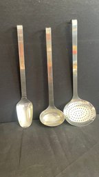 A Vintage INOX  Carlo Giannini   Stainless Steel Ladel, Strainer & Spoon Set Made In Italy
