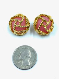 Vintage Paolo Gucci Goldtone & Pink Lucite Button Clip Earrings