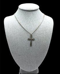 Vintage Italian Sterling Silver Chain With Marcasite Cross Necklace