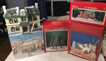 Lot Of Porcelain Christmas Houses And Accessories - L (local Pick-up Only)