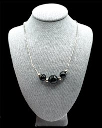 Vintage Sterling Liquid Silver Onyx Color Beaded Necklace