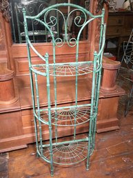 Very Nice Faux Bamboo Folding Shelf / Plant Stand With Verdigris Finish - Lovely Piece 49' Tall - Very Sturdy