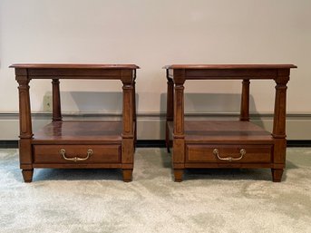 Bassett Single Drawer Glass Top End Tables- A Pair