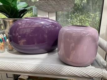 2 Purple Glass Vases