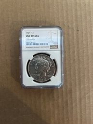 Beautiful 1924 Peace Dollar UNC Details Cleaned In Plastic NGC Case