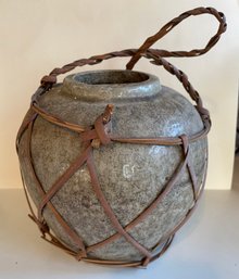 Antique Chinese Ginger Jar With Wicker Wrap