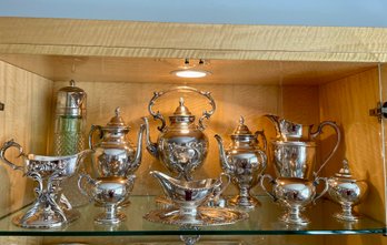 Silver Plated Collection With Tea Service & Pitchers Including Wm. Rogers