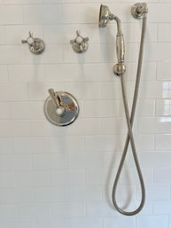 A Set Of Waterworks Astoria Shower Controls - Telephone Handheld  And Shower Head