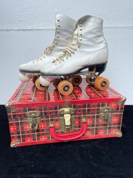 Vintage Rollerskates With Plate Carrying Case