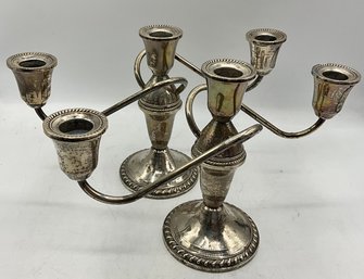 Pair Duchin Creation Weighted Sterling Silver 3 Candle Candelabras