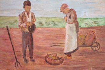 'PRAYING IN THE FIELDS' OIL ON CANVAS PAINTING