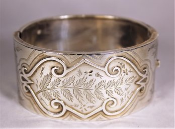 Fine Wide Victorian Sterling Silver Cuff Bracelet