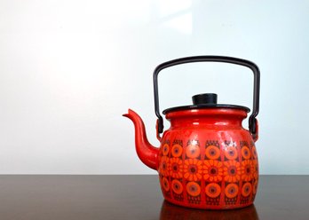 1960s Finel Kehr Enamel Tea Kettle - Arabia Red Enamelware - Kaj Franck