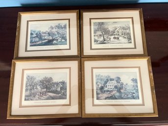 Set Of Four Framed Small Prints By Currier And Ives.