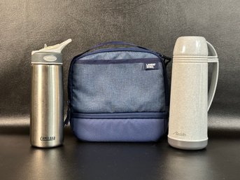 A Like-New Lands End Soft-Sided Insulated Lunch Box, Camelbak Water Bottle & Aladdin Thermos