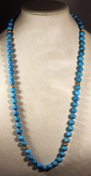 Fine Genuine Turquoise 14K Gold Strand Beaded Necklace 30' Long