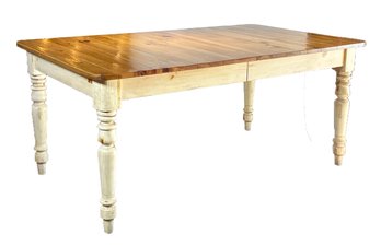 A Large Extendable Pine Farmhouse Table By Ethan Allen