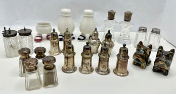 Vintage Salt & Pepper Shakers, Some Weighted Sterling Silver & 4 From The Ritz Hotel (Over 20 Pieces)